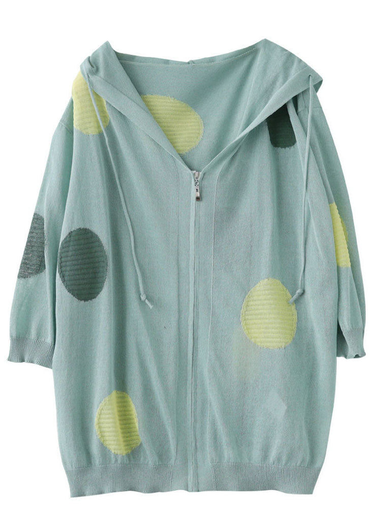 Organic Light Green Oversized Zippered Print Knit Coat Spring