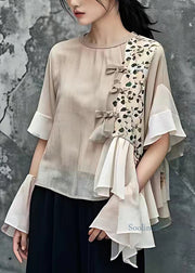 Organic Light Grey Wrinkled Patchwork Top Summer