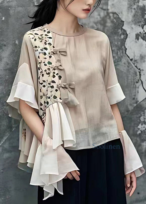 Organic Light Grey Wrinkled Patchwork Top Summer