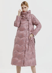 Organic Light Purple Stand Collar Tasseled Patchwork Duck Down Long Coats Long Sleeve