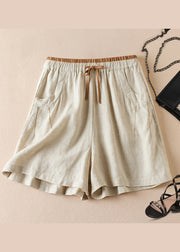 Organic Linen Pockets Elastic Waist Cotton Shorts Summer