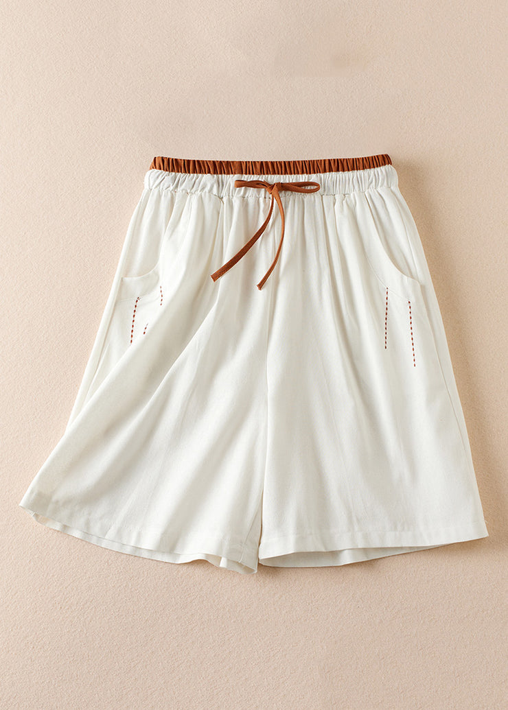 Organic Linen Pockets Elastic Waist Cotton Shorts Summer