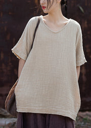 Organic Linen V Neck Plus Size Cotton T Shirt Summer