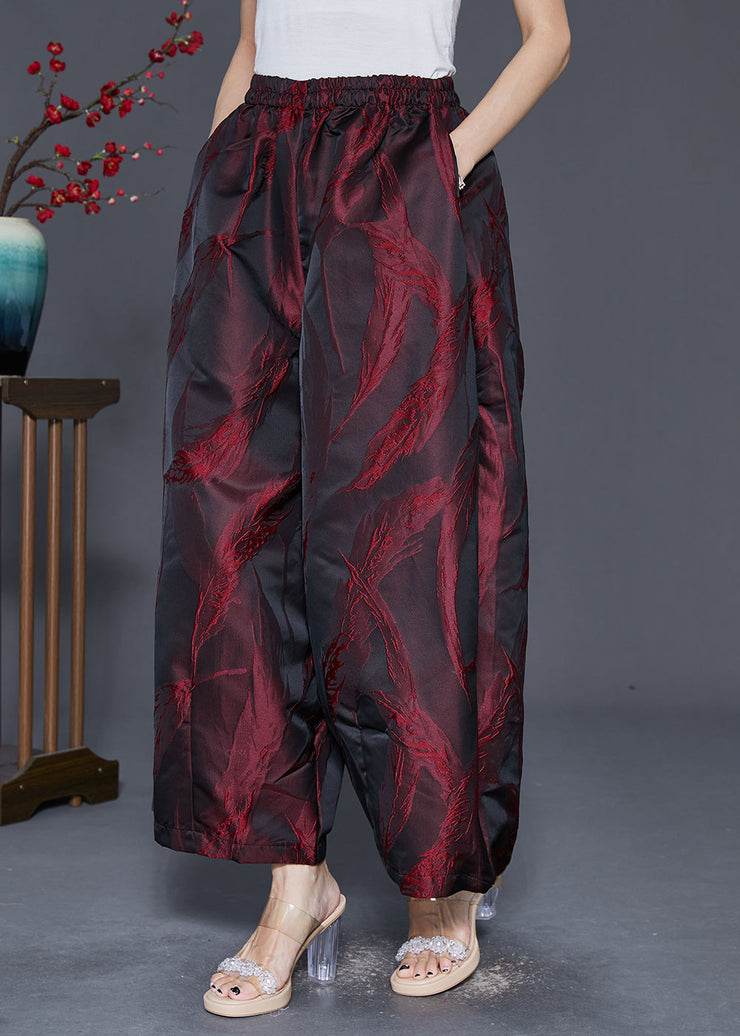 Organic Mulberry Feather Jacquard Pockets Silk Wide Leg Pants Fall