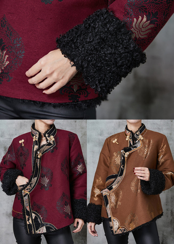 Organic Mulberry Jacquard Warm Fleece Chinese Style Coat Spring