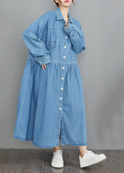 Organic Navy Oversized Patchwork Wrinkled Denim Vacation Dresses Spring