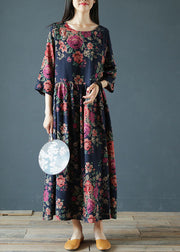 Organic Navy Oversized Print Exra Large Hem Cotton Dresses Half Sleeve