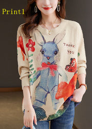 Organic O Neck Print Woolen Knit Pullover Spring