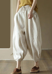 Organic Orange Elastic Waist Solid Linen Crop Pants