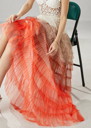 Organic Orange Ruffled Patchwork Tulle Skirts Summer