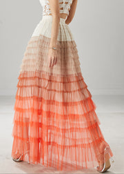 Organic Orange Ruffled Patchwork Tulle Skirts Summer