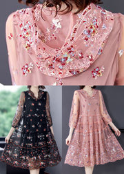 Organic Pink Hooded Embroideried Tulle A Line Dress Summer