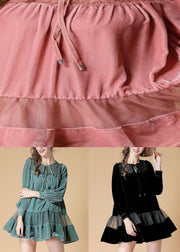 Organic Pink O Neck Patchwork Velour Dress Spring