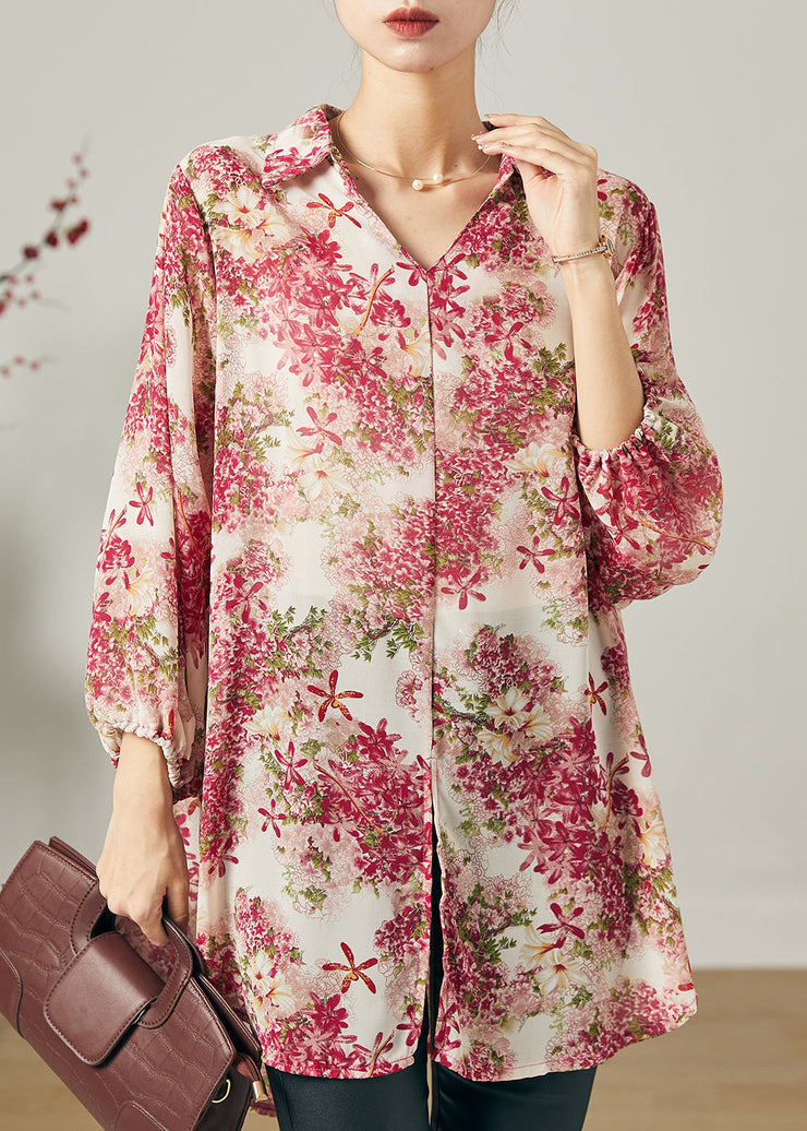 Organic Pink Oversized Print Chiffon Blouse Top Summer