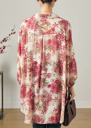 Organic Pink Oversized Print Chiffon Blouse Top Summer