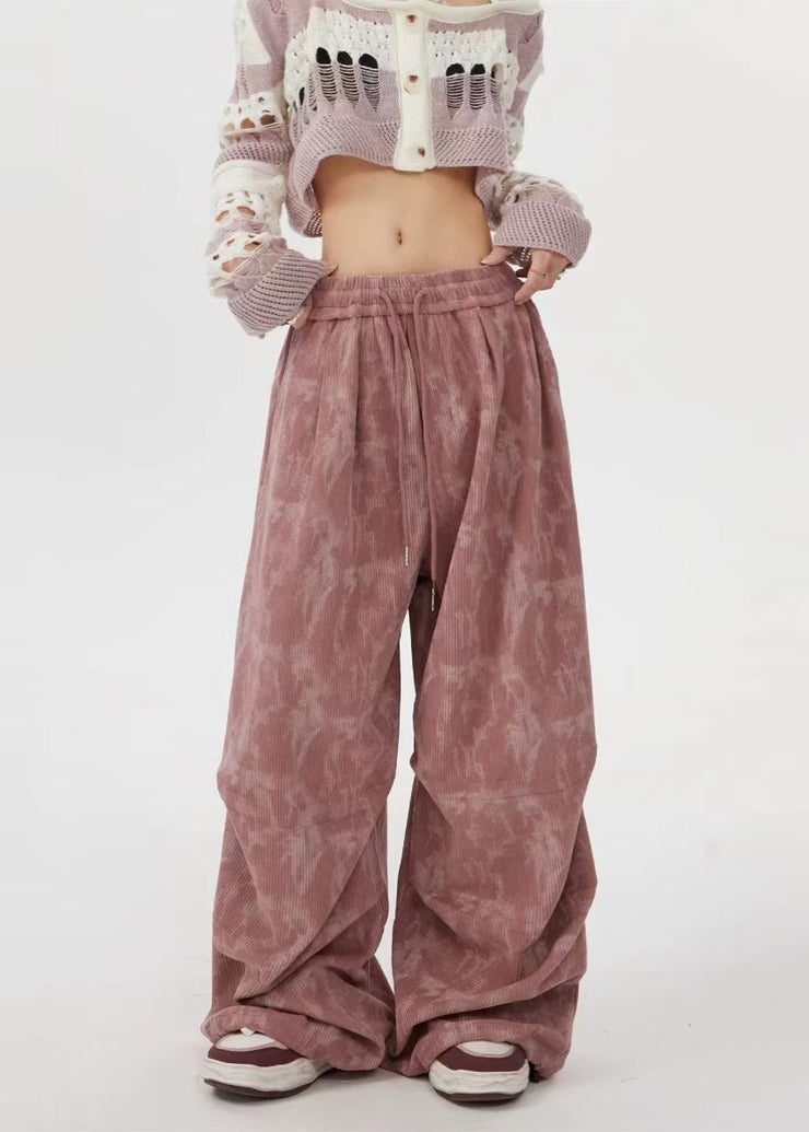 Organic Pink Oversized Print Corduroy Pants Trousers Spring