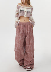 Organic Pink Oversized Print Corduroy Pants Trousers Spring