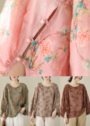 Organic Pink Oversized Print Cotton Top Lantern Sleeve