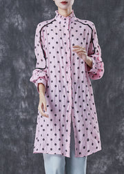 Organic Pink Ruffled Collar Print Cotton Shirt Dress Spring