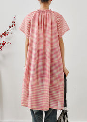 Organic Pink Ruffled Plaid Cotton Maxi Dresses Summer