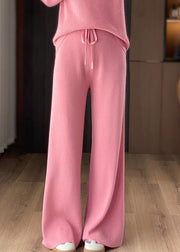 Organic Pink Tie Waist Wool Knit Wide Leg Pants Winter