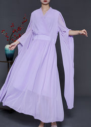 Organic Purple Cinched Chiffon Long Dress Summer