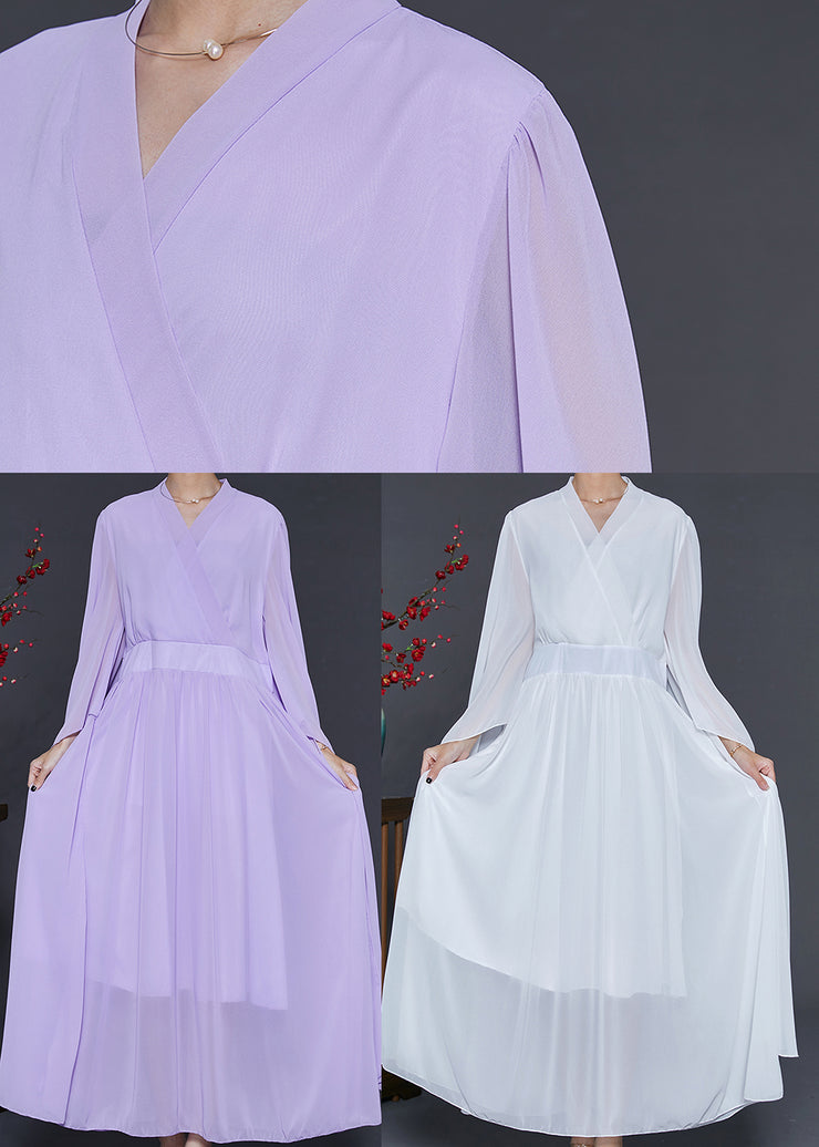 Organic Purple Cinched Chiffon Long Dress Summer