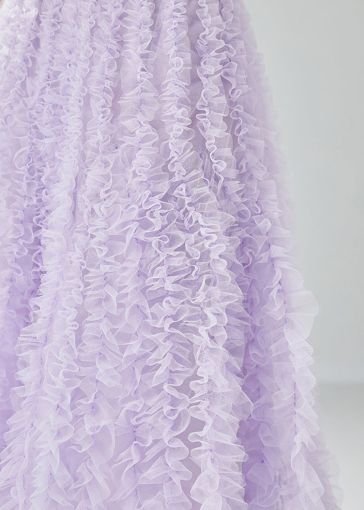 Organic Purple Elastic Waist Ruffled Tulle Holiday Skirt Summer