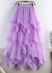 Organic Purple Elastic Waist Tulle A Line Skirts Spring