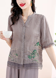 Organic Purple Embroidered Patchwork Linen Two Pieces Set Summer