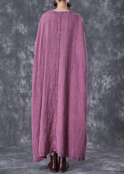 Organic Purple Embroideried Floral Linen Maxi Dresses Fall