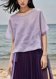 Organic Purple O-Neck T Shirt Short Sleeve
