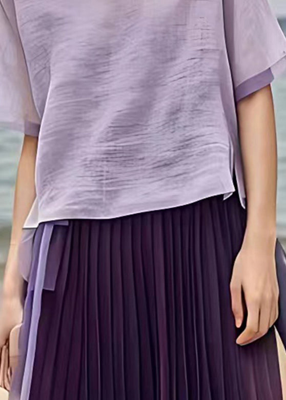 Organic Purple O-Neck T Shirt Short Sleeve