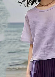 Organic Purple O-Neck T Shirt Short Sleeve