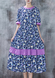 Organic Purple Print Patchwork Cotton Dress Summer