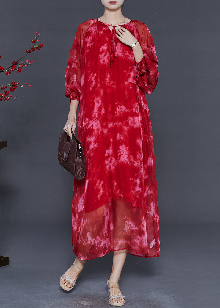 Organic Red Oversized Tie Dye Chiffon Robe Dresses Fall