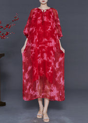 Organic Red Oversized Tie Dye Chiffon Robe Dresses Fall