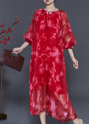 Organic Red Oversized Tie Dye Chiffon Robe Dresses Fall