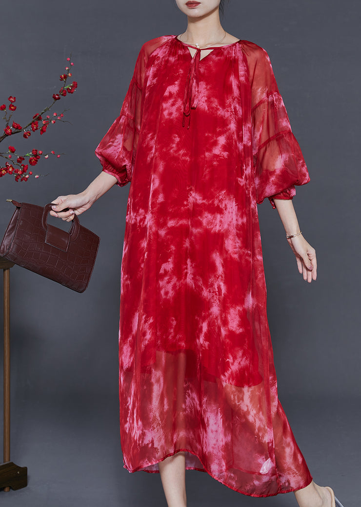 Organic Red Oversized Tie Dye Chiffon Robe Dresses Fall