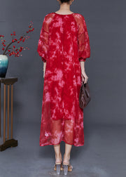 Organic Red Oversized Tie Dye Chiffon Robe Dresses Fall