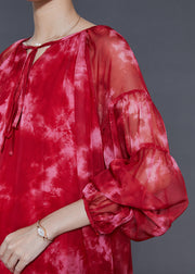 Organic Red Oversized Tie Dye Chiffon Robe Dresses Fall