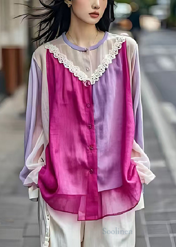 Organic Rose Oversized Patchwork Lace Cotton Shirts Summer