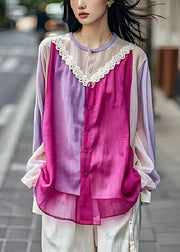 Organic Rose Oversized Patchwork Lace Cotton Shirts Summer