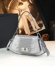 Organic Silver Embossed Calf Leather Satchel Handbag