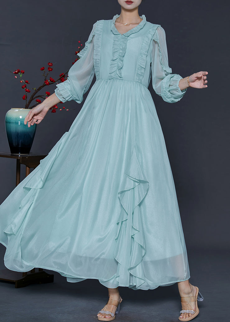 Organic Sky Blue Ruffled Chiffon Full Dresses Spring