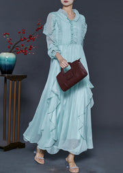 Organic Sky Blue Ruffled Chiffon Full Dresses Spring