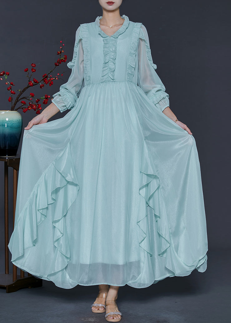 Organic Sky Blue Ruffled Chiffon Full Dresses Spring