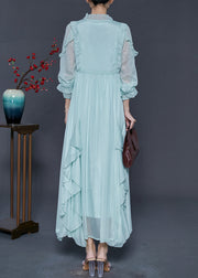 Organic Sky Blue Ruffled Chiffon Full Dresses Fall