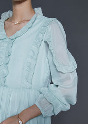 Organic Sky Blue Ruffled Chiffon Full Dresses Spring