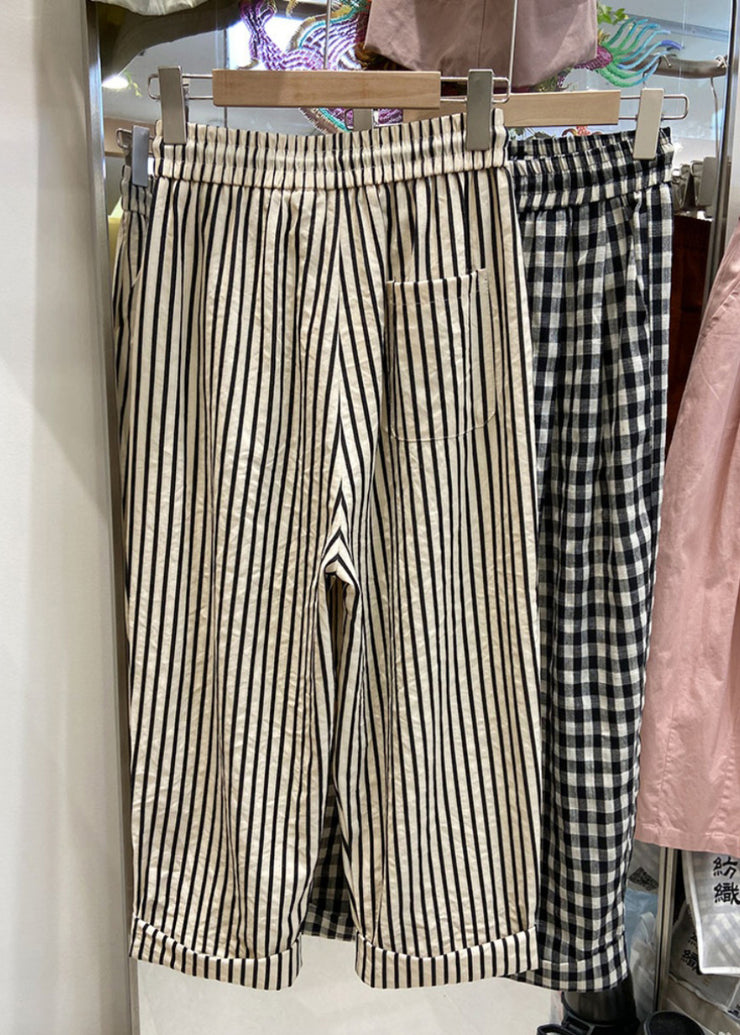 Organic Striped Elastic Waist Crop Pants Summer